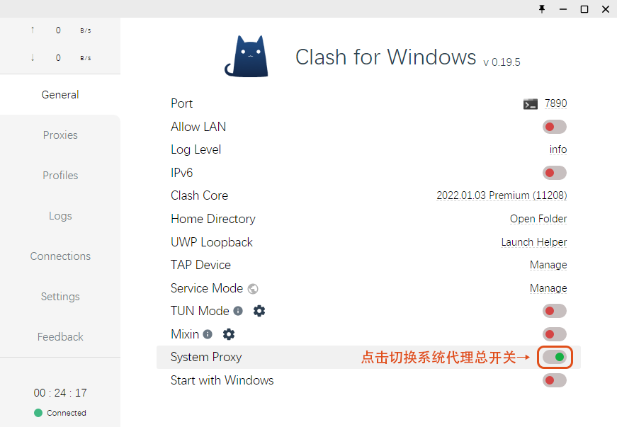 Clash for Windows启用系统代理